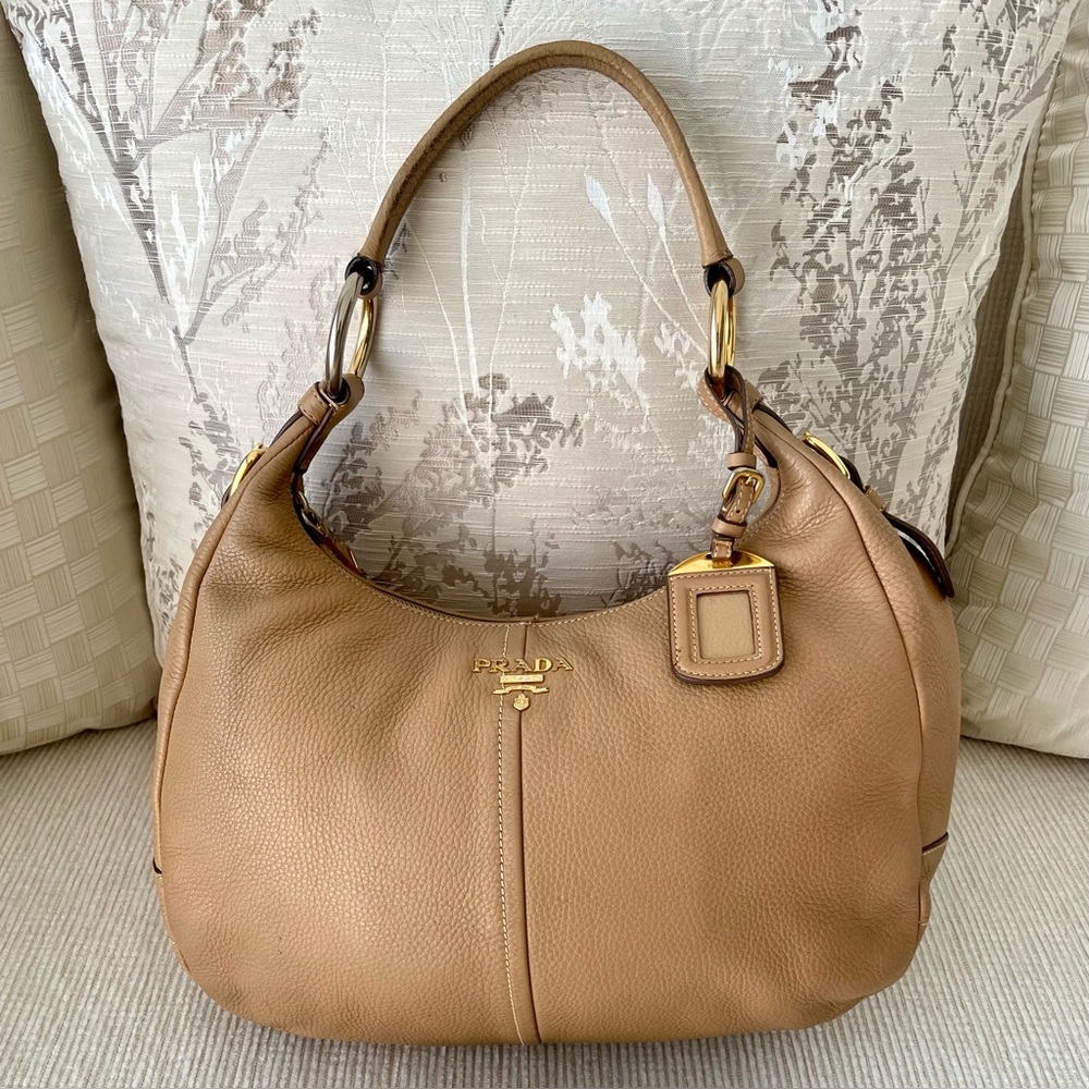 Prada Tan Leather Hobo Bag